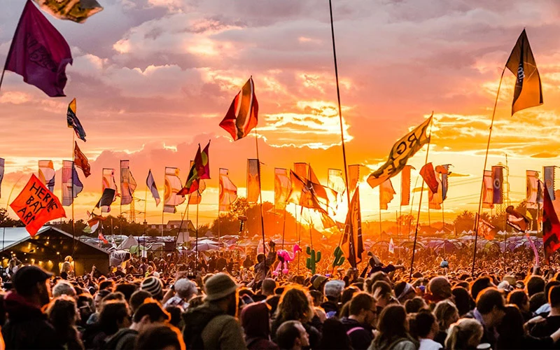 Crowd enjoying live music at Glastonbury Festival in the UK