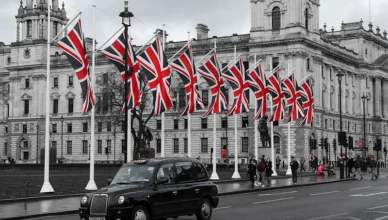 UK flags and taxi