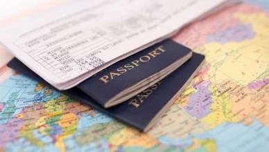 Passport on map