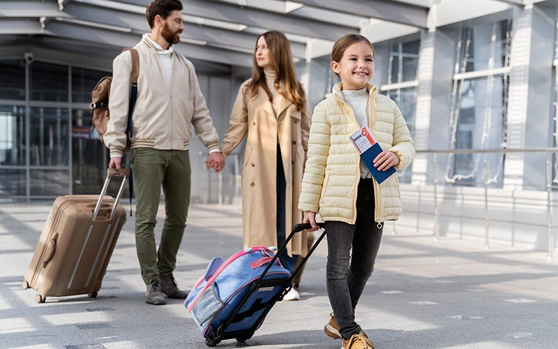 Parents traveling with a girl