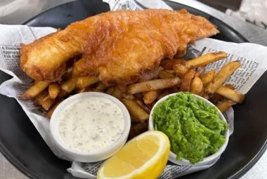 Fish And Chips on white ceramic plate 