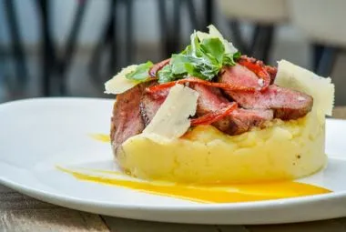 Cooked Meat With Vegetable and Mashed Potato